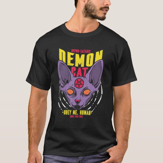 Hypno Satanic Demon Cat T-Shirt (Front)