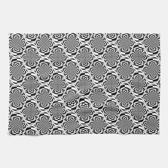 Hypnosis Pattern black white + your ideas Tea Towel (Horizontal)