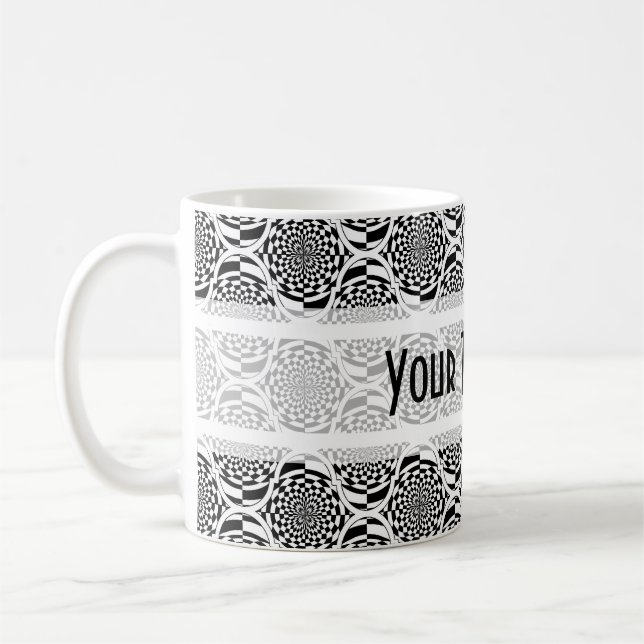 Hypnosis Pattern black white + your text Coffee Mug (Left)