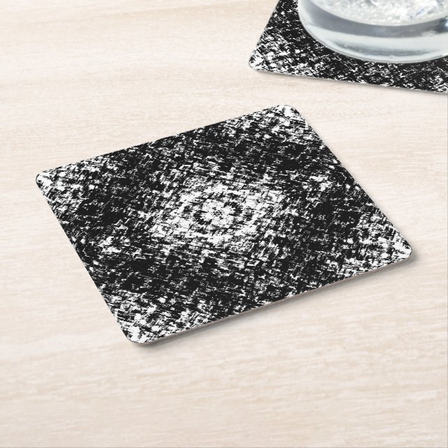 Hypnotic Abstract Black And White Modern Art Square Paper Coaster (Angled)