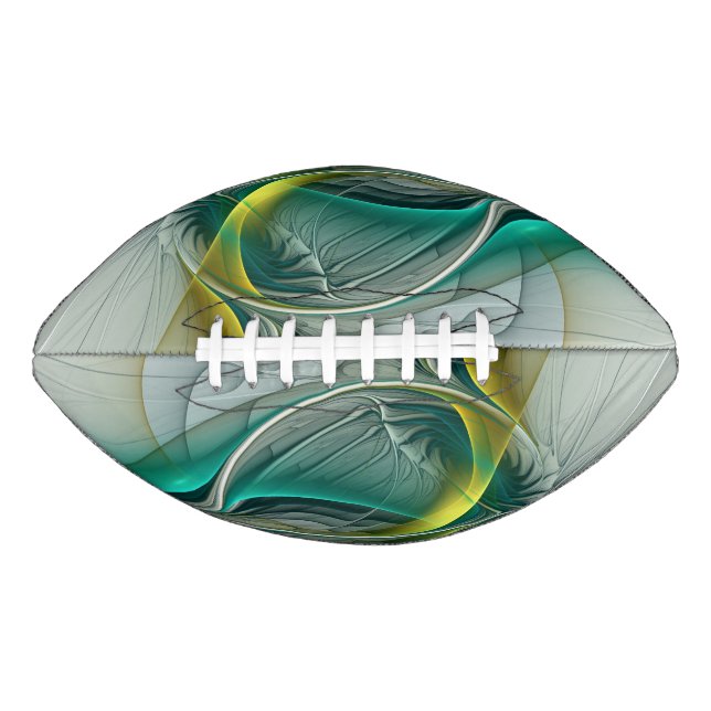 Hypnotic Abstract Golden Turquoise Teal Fractal American Football (Front)