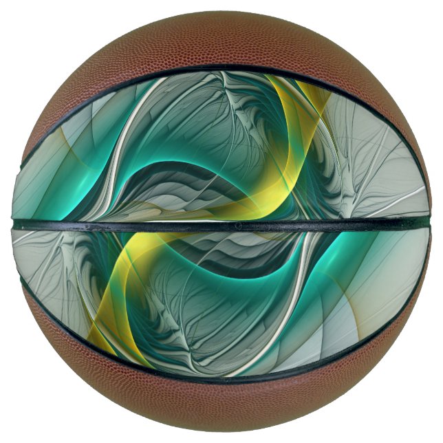 Hypnotic Abstract Golden Turquoise Teal Fractal Basketball (Front)