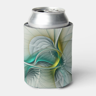Hypnotic Abstract Golden Turquoise Teal Fractal Can Cooler