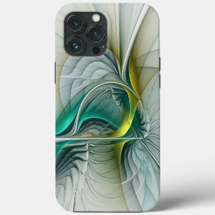 Hypnotic Abstract Golden Turquoise Teal Fractal iPhone 13 Pro Max Case