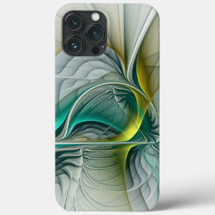 Hypnotic Abstract Golden Turquoise Teal Fractal iPhone 13 Pro Max Case