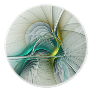 Hypnotic Abstract Golden Turquoise Teal Fractal Ceramic Knob