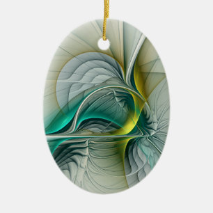 Hypnotic Abstract Golden Turquoise Teal Fractal Ceramic Tree Decoration