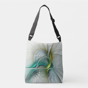 Hypnotic Abstract Golden Turquoise Teal Fractal Crossbody Bag