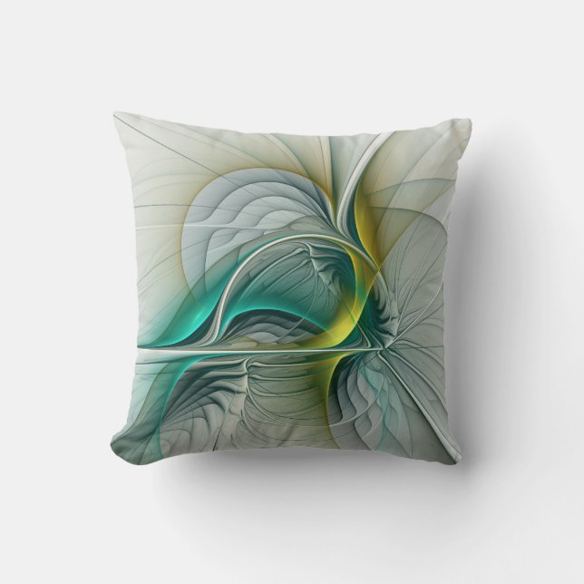 Hypnotic Abstract Golden Turquoise Teal Fractal Cushion (Front)