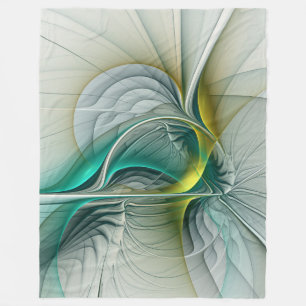 Hypnotic Abstract Golden Turquoise Teal Fractal Fleece Blanket