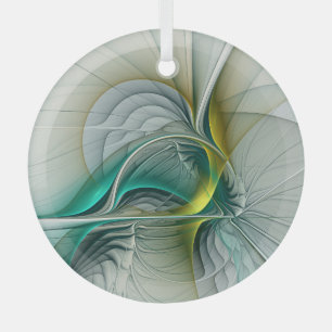 Hypnotic Abstract Golden Turquoise Teal Fractal Glass Tree Decoration