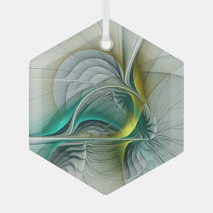 Hypnotic Abstract Golden Turquoise Teal Fractal Glass Tree Decoration
