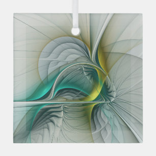 Hypnotic Abstract Golden Turquoise Teal Fractal Glass Tree Decoration