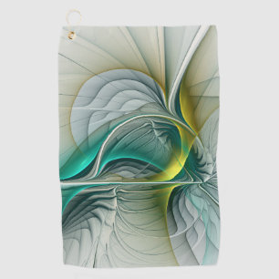 Hypnotic Abstract Golden Turquoise Teal Fractal Golf Towel