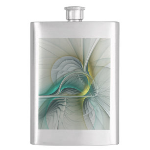 Hypnotic Abstract Golden Turquoise Teal Fractal Hip Flask