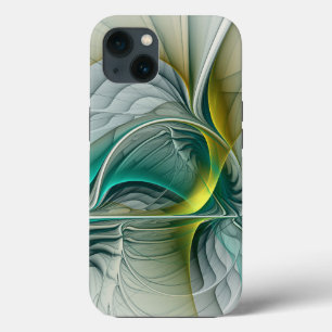 Hypnotic Abstract Golden Turquoise Teal Fractal iPhone 13 Case
