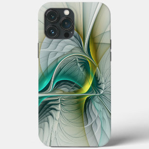 Hypnotic Abstract Golden Turquoise Teal Fractal iPhone 13 Pro Max Case