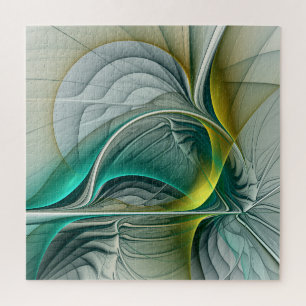 Hypnotic Abstract Golden Turquoise Teal Fractal Jigsaw Puzzle