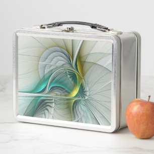 Hypnotic Abstract Golden Turquoise Teal Fractal Metal Lunch Box