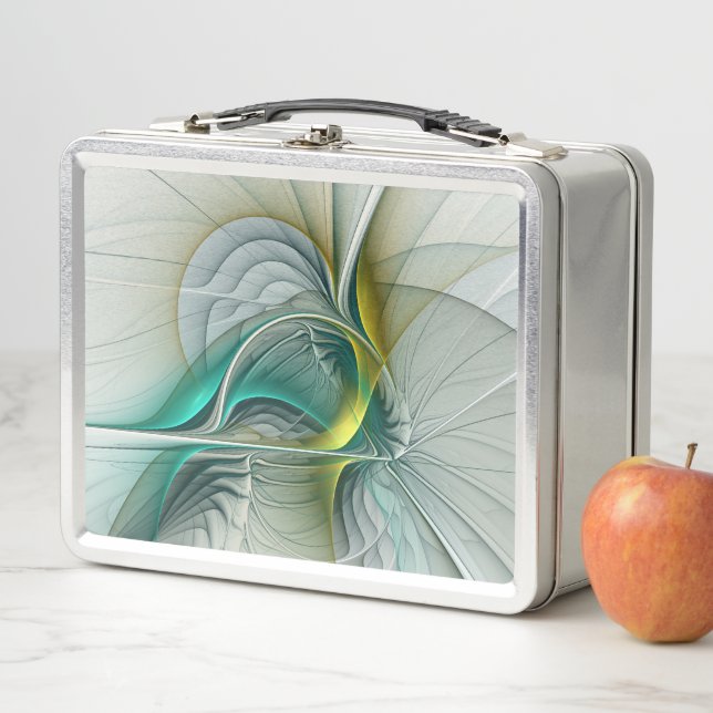 Hypnotic Abstract Golden Turquoise Teal Fractal Metal Lunch Box (In Situ)