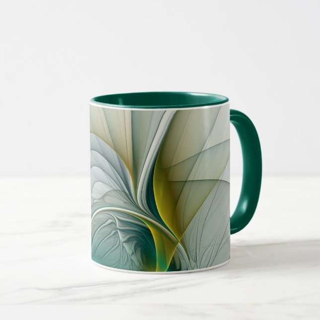 Hypnotic Abstract Golden Turquoise Teal Fractal Mug (Front Right)