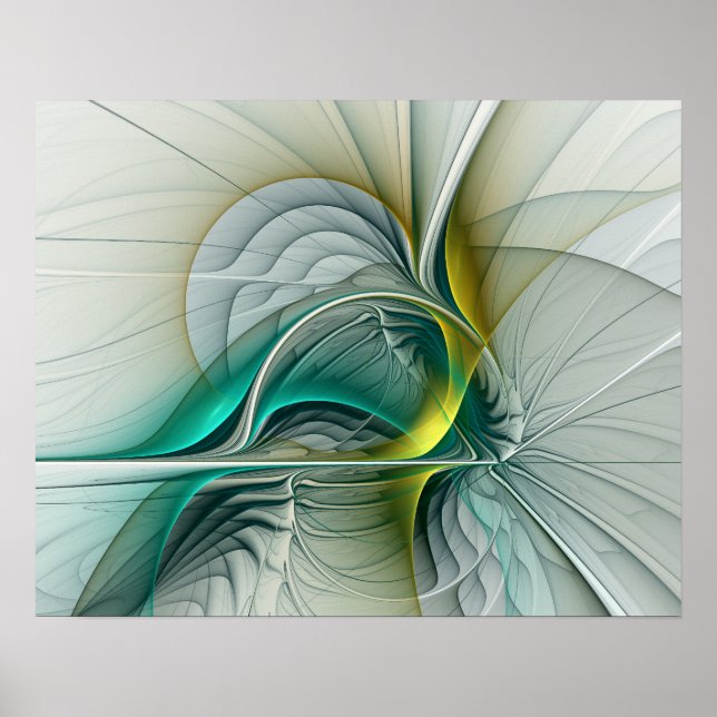 Hypnotic Abstract Golden Turquoise Teal Fractal Poster (Front)