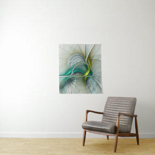 Hypnotic Abstract Golden Turquoise Teal Fractal Tapestry