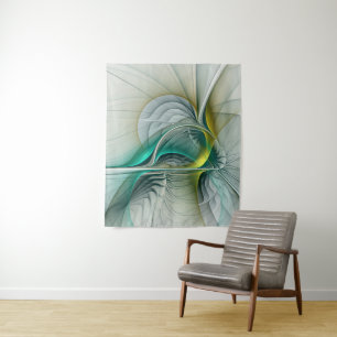 Hypnotic Abstract Golden Turquoise Teal Fractal Tapestry