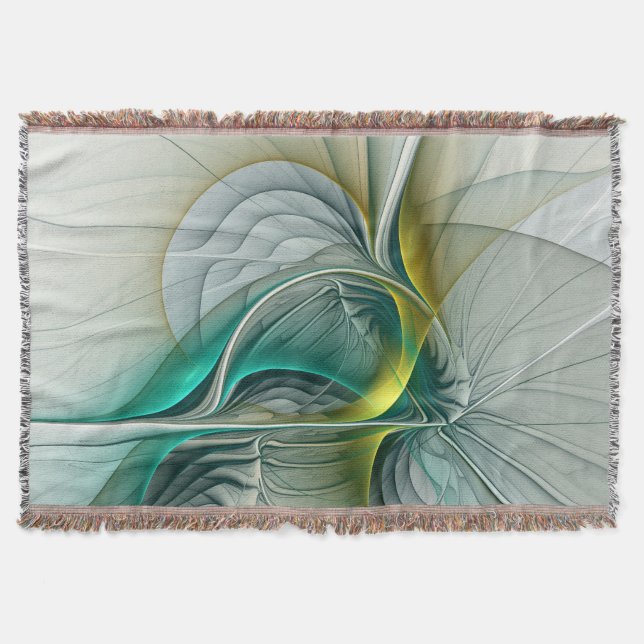 Hypnotic Abstract Golden Turquoise Teal Fractal Throw Blanket (Front)