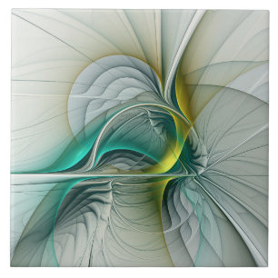 Hypnotic Abstract Golden Turquoise Teal Fractal Tile