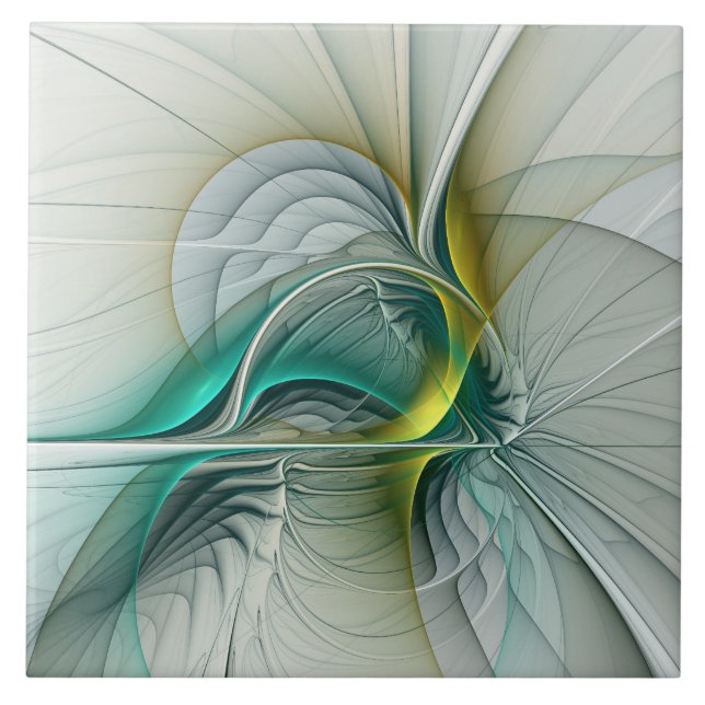 Hypnotic Abstract Golden Turquoise Teal Fractal Tile (Front)