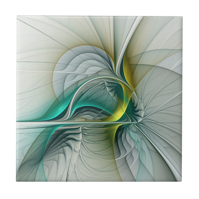 Hypnotic Abstract Golden Turquoise Teal Fractal Tile (Front)
