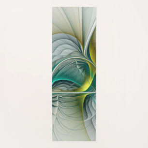 Hypnotic Abstract Golden Turquoise Teal Fractal Yoga Mat