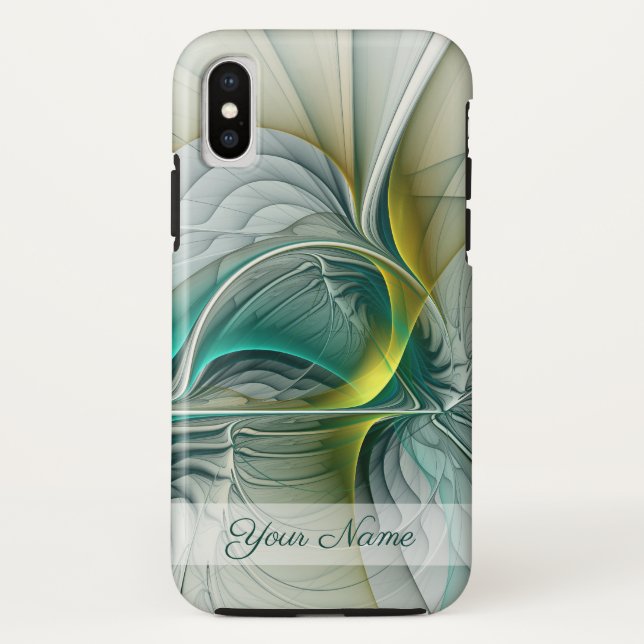 Hypnotic Abstract Golden Turquoise Teal Name Case-Mate iPhone Case (Back)
