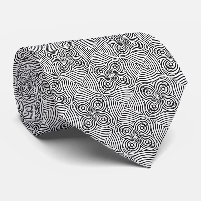 Hypnotic Black and White Concentric Circle Op Tie (Rolled)
