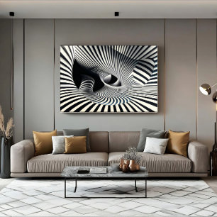 Hypnotic Black and White Optical Illusion Tunnel Canvas Print