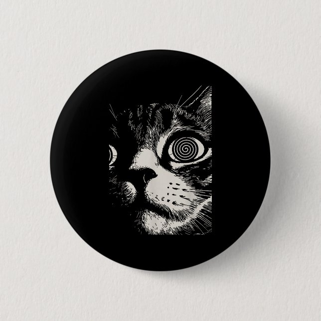 Hypnotic Cat Sral Eyes Trippy Psychedelic Cat  6 Cm Round Badge (Front)