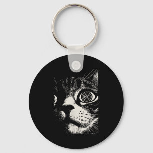 Hypnotic Cat Sral Eyes Trippy Psychedelic Cat Key Ring