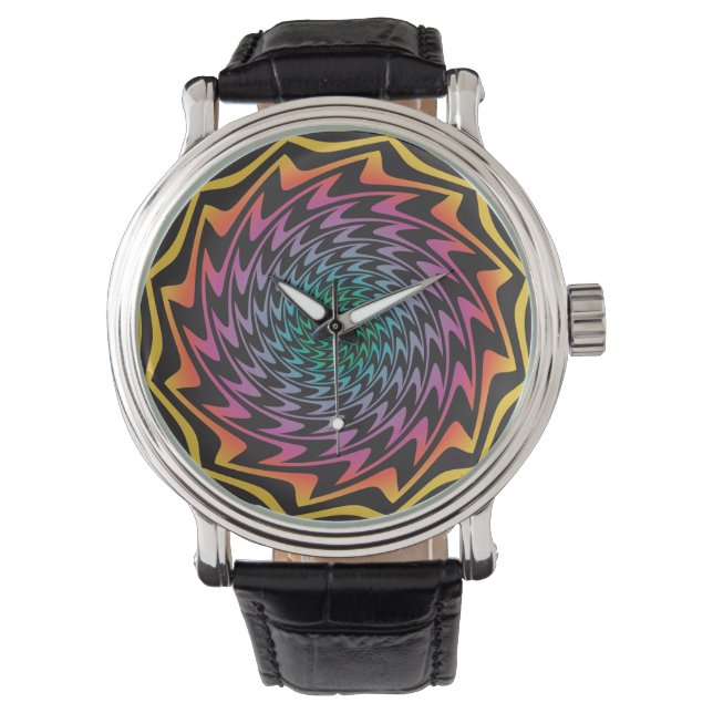 HYPNOTIC DISC Mesmerising Hot Neon Zig Zag Spiral Watch (Front)
