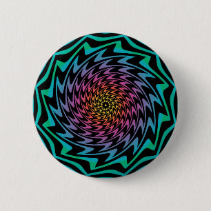 HYPNOTIC DISC Mesmerising Neon Cool Zig Zag Spiral 6 Cm Round Badge