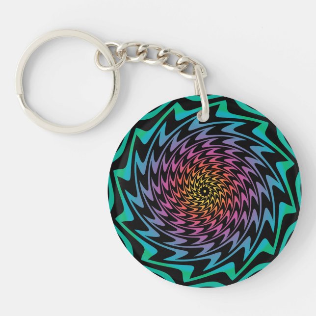 HYPNOTIC DISC Mesmerising Neon Cool Zig Zag Spiral Key Ring (Front)