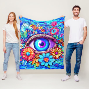 Hypnotic Floral Eye Fleece Blanket