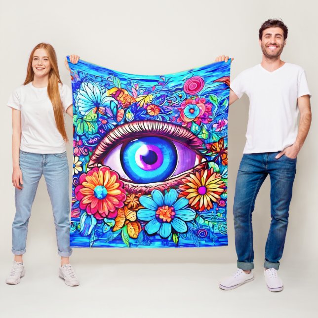 Hypnotic Floral Eye Fleece Blanket (In Situ)