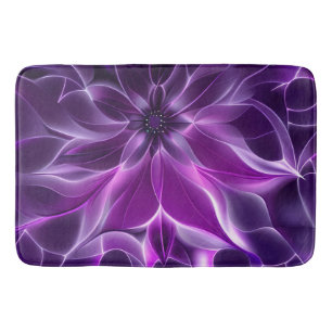 Hypnotic fractal deep purple flower  bath mat