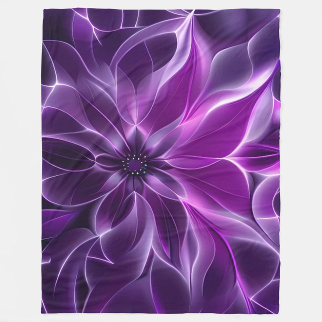 Hypnotic fractal deep purple flower  fleece blanket (Front)