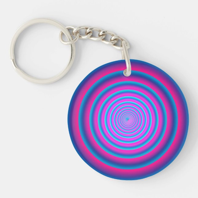 Hypnotic Fuzzy Purple Crazy Circular Vortex Disc Key Ring (Front)
