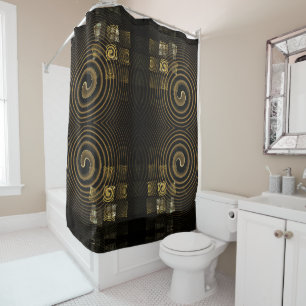 Hypnotic Golden Waves Modern Abstract Art Shower Curtain