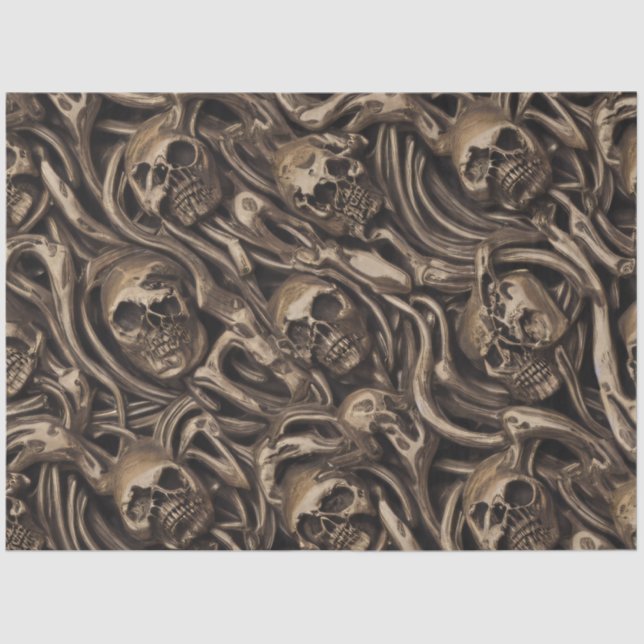 Hypnotic Gothic Horror Liquide Gold Skulls Tissue Paper (Front)