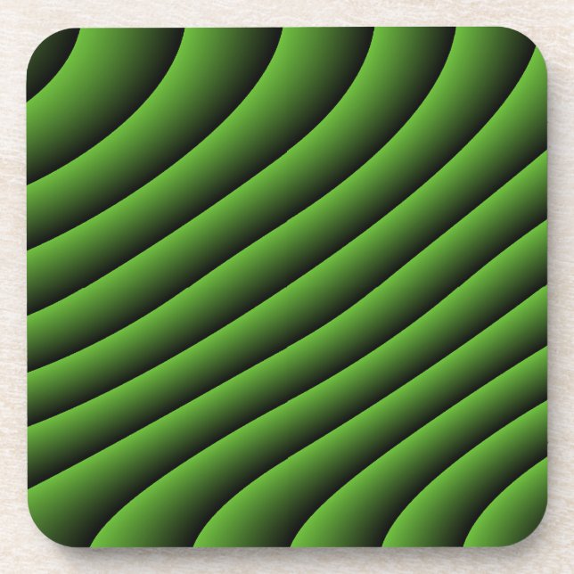 Hypnotic Green Wavy Lines Cork Coaster (Front)