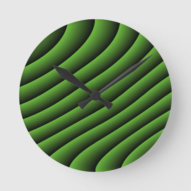 Hypnotic Green Wavy Lines Wall Clock (Front)